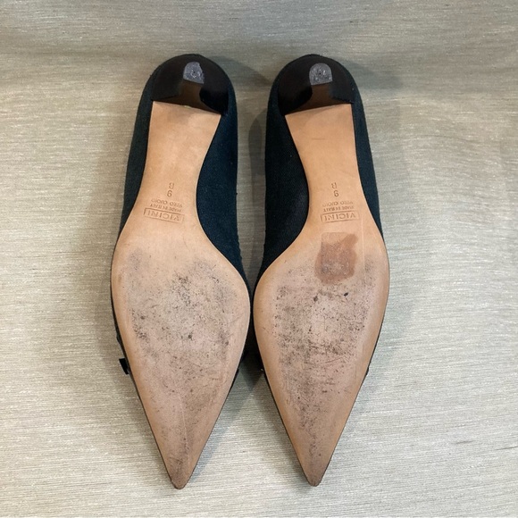 Giuseppe Zanotti  Sz 39 Black Leather Little Bow Pointy Kitten Heel Pumps Shoes - Picture 10 of 14